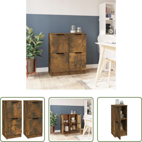 Armario -  Aparadores 2 uds madera contrachapada roble ahumado 30x30x70 cm
