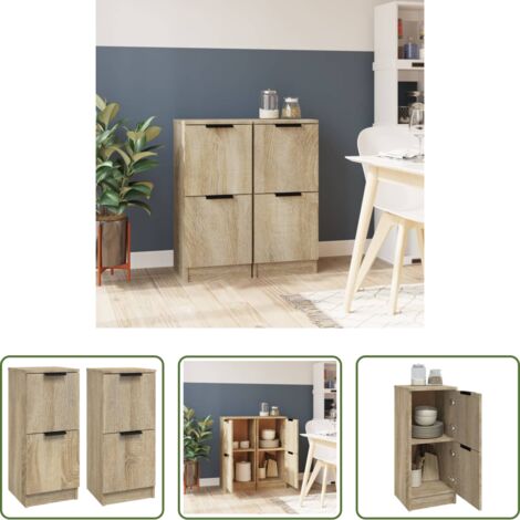 Armario -  Aparadores 2 uds madera contrachapada roble Sonoma 30x30x70 cm
