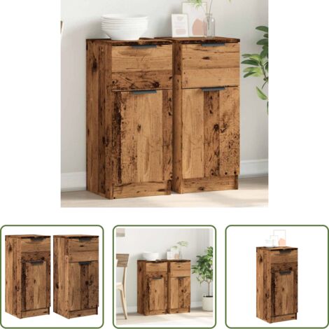 Armario -  Aparadores 2 uds madera ingeniería madera envejecida 30x30x70cm