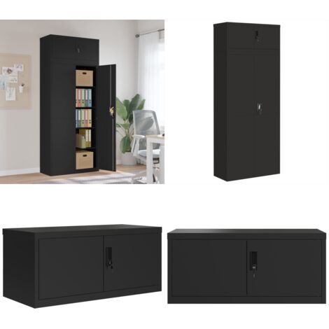 Armario archivador de acero negro 90x40x220 cm - Armario de acero - Estantes ajustables