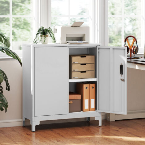 Armario Archivador Metálico con 2 Puertas Cerradura Estante Fácil Montaje para Oficina Estudio Garaje 80x35x91 cm Blanco