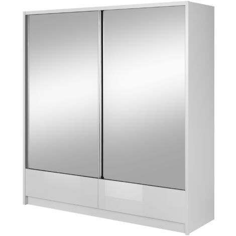 Armario ARIA II 204 cm con 2 puertas correderas, espejo, blanco brillante