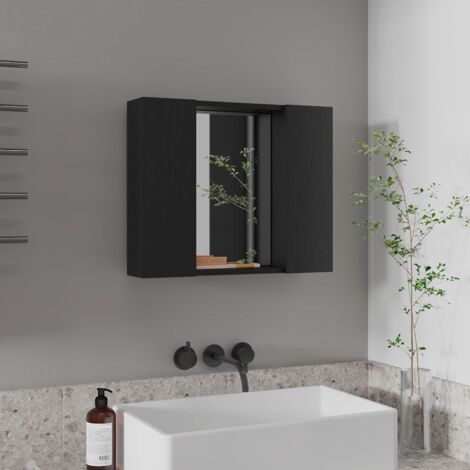 Armario Artemisa para Baño con Espejo Central y Almacenamiento,  Negro