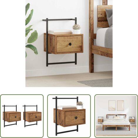Armario auxiliar - Armario de Noche con cajón 2 pcs Madera vieja 35 x 30 x 51 cm