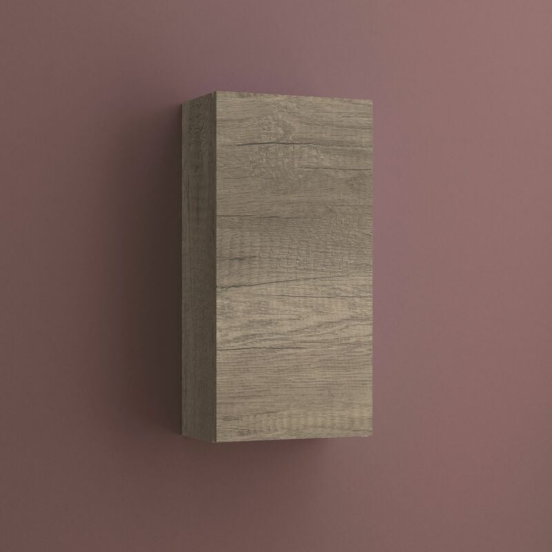 Armario auxiliar multiusos de una puerta. Medidas: largo 37cm, alto 74cm, fondo 21cm. Color roble gris.