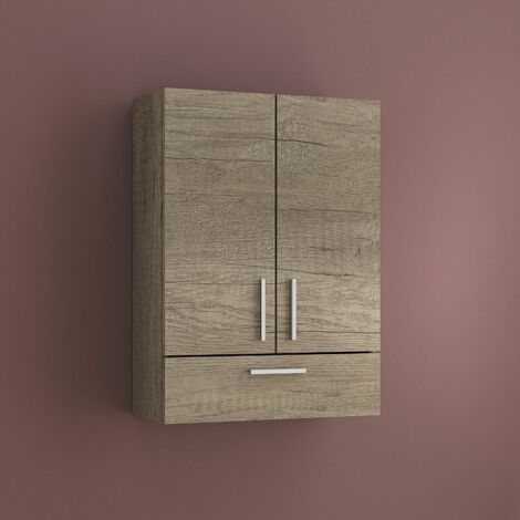 Armario auxiliar de 2 puertas con cajón inferior. Medidas 54*74cm. Acabado en roble gris.