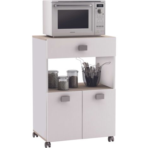 Armario auxiliar de Cocina Bajo con 2 Puertas y 1 Cajón en Color Blanco Mate y Roble estilo Nórdico 60x90x41 cm