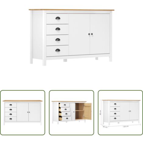 Armario auxiliar -  Mesita de noche Hill madera maciza de pino blanco 130x40x80 cm