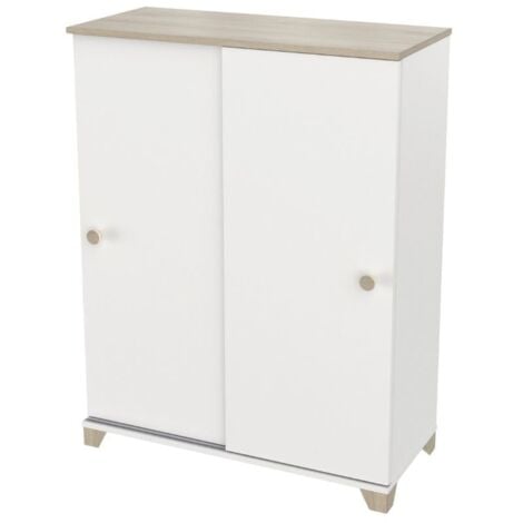 Aparador Armario Mueble Auxiliar 2 Puertas correderas salón Comedor Moderno  Blanco Kamet 87x120x40 c