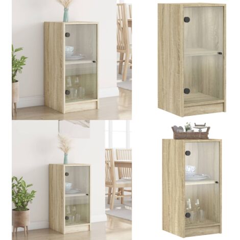 Armario auxiliar puertas de vidrio roble Sonoma 35x37x75,5 cm - Armario de vidrio - Armario de madera