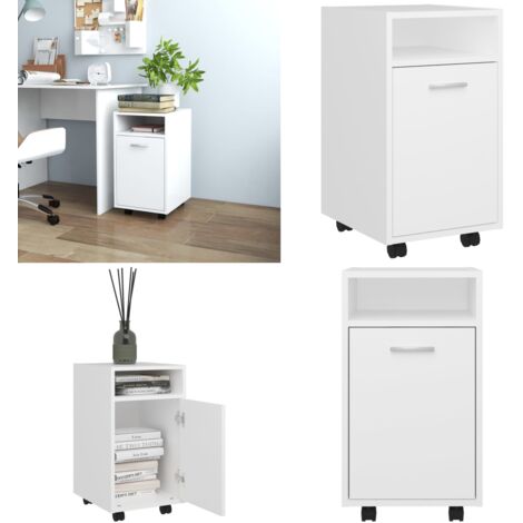 Armario auxiliar ruedas blanco madera contrachapada 33x38x60 cm - Armario lateral - Mueble auxiliar