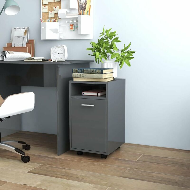 

Armario auxiliar ruedas gris brillante aglomerado 33x38x60 cm