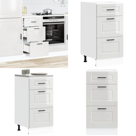 Armario bajo de cocina "Porto" de madera de ingeniería blanco brillante - Almacenamiento de cocina - Madera de ingeniería