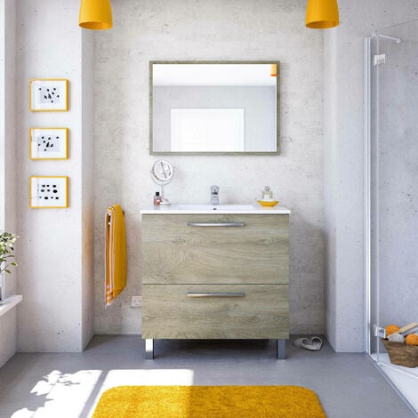 Bajo el armario Yarmouth, Mueble bajo lavabo, Mueble de baño con espejo,  Lavabo no incluido, 80x45h80 cm, Antracita y Roble