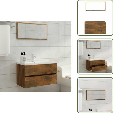 Armario bajo fregadero - vidaXL Set de muebles baño 2 pzas madera contrachapada roble ahumado - Muebles de baño de madera contrachapada