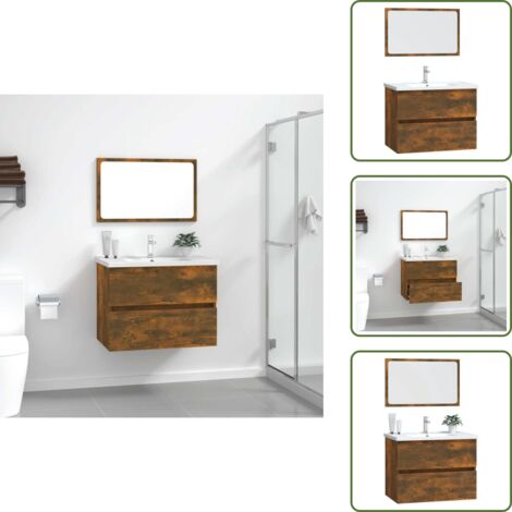 Armario bajo lavabo - vidaXL Set de muebles baño 2 pzas madera contrachapada roble ahumado - Espejo baño