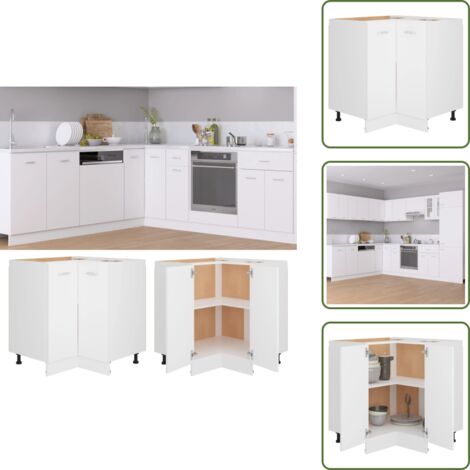 Armario bajo - vidaXL Armario esquinero bajo "Lyon" blanco, 75,5 x 75,5 x 81,5 cm, madera de ingeniería - Cocina organizada