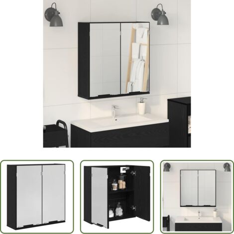 Armario baño -  Armario con Espejo con estante Roble Negro 64 x 20 x 67 cm