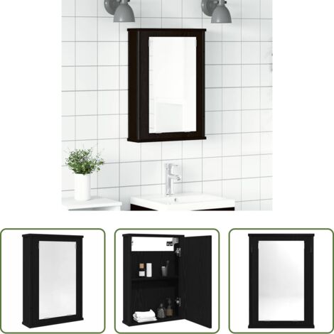 Armario baño -  Armario con espejo para baño de madera roble negro 42x12x60 cm