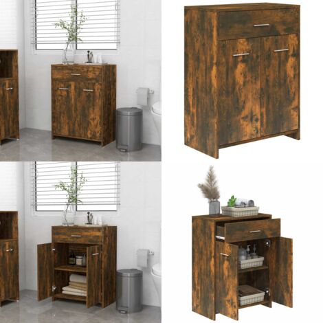 Armario baño madera contrachapada roble ahumado 60x33x80 cm - Armario baño madera - Armario baño contrachapado