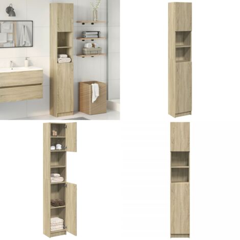 Armario baño madera de ingeniería color roble 32x25,5x190 cm - Mueble baño - Madera de ingeniería