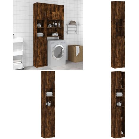 Armario baño madera de ingeniería roble ahumado 32x25,5x190 cm - Armario de madera - Armario de almacenamiento