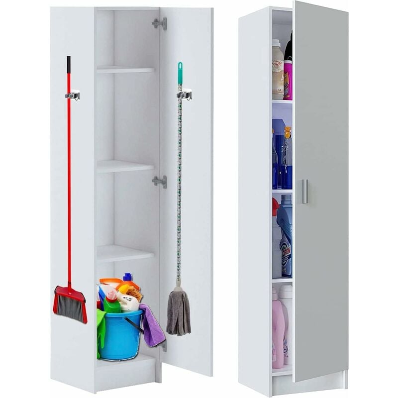 

Armario BAño Multiusos, 1 Puerta, Escobero, Poco Fondo, con Colgadores INCLUIDOS