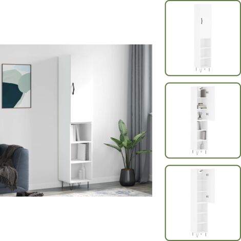 Armario blanco - vidaXL Aparador alto madera contrachapada blanco 34,5x34x180 cm - Muebles de madera