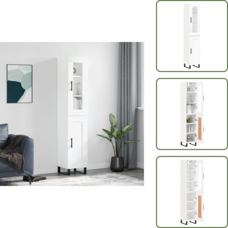 Armario blanco - vidaXL Aparador alto madera contrachapada blanco 34,5x34x180 cm - Muebles de madera