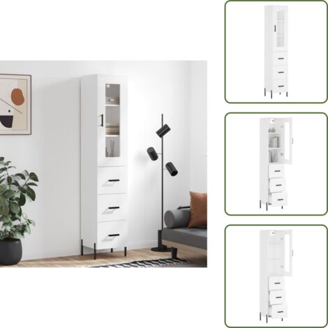 Armario blanco - vidaXL Aparador alto madera contrachapada blanco 34,5x34x180 cm - Muebles de madera