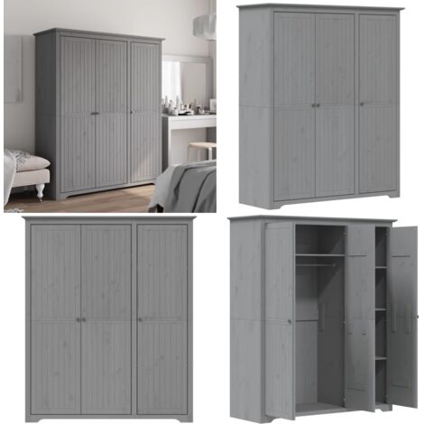 Armario BODO madera maciza de pino gris 146x53,5x173 cm - Armario de pino - Armario francés