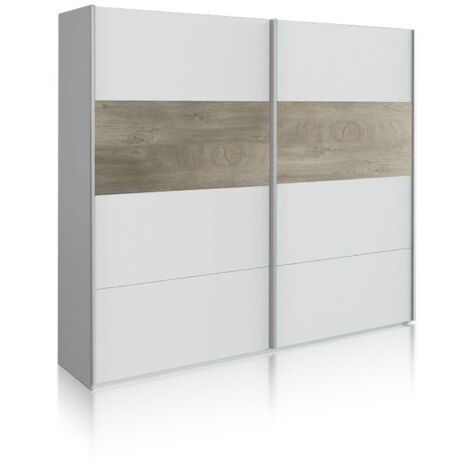 Armario Brike 180 2 puertas correderas Blanco Artik (Blanco Mate) – Roble Alaska (ancho) x 200cm (alto)