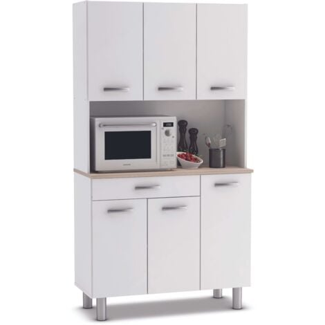 Armario Buffet de Cocina con 6 Puertas Color Blanco y Roble Acacia o Kronberg 101x185 cm