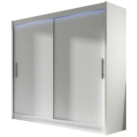 Armario Closico 100, Blanco, 215x180x58cm, Puertas de armario: Correderas, Número de estantes: 5, LED