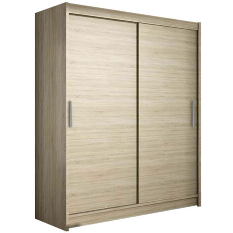 Armario Closico 103, Roble Sonoma, 200x150x58cm, Puertas de armario: Correderas, Número de estantes: 5, LED