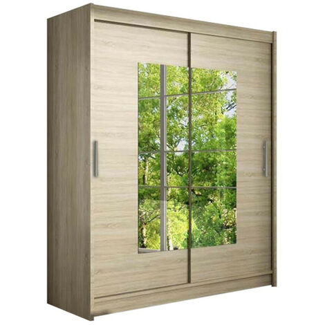Armario Closico 104, Roble Sonoma, 200x150x58cm, Puertas de armario: Correderas, Número de estantes: 5