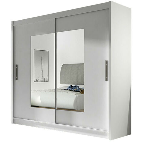 Armario Closico 106, Blanco, 215x180x58cm, Puertas de armario: Correderas, Número de estantes: 5