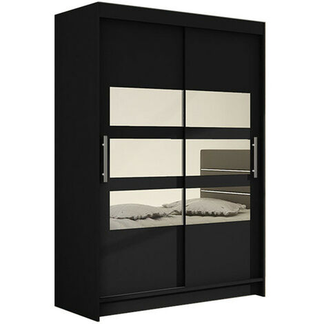 Armario Closico 109, Negro, 200x120x58cm, Puertas de armario: Correderas, Número de estantes: 5