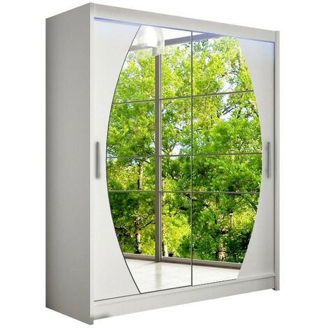 Armario Closico 121, Blanco, 200x150x58cm, Puertas de armario: Correderas, Número de estantes: 5, LED