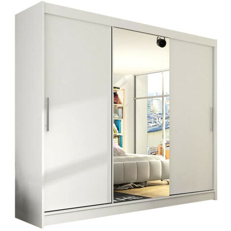 Armario Closico 122, Blanco, 215x250x58cm, Puertas de armario: Correderas, Número de estantes: 9