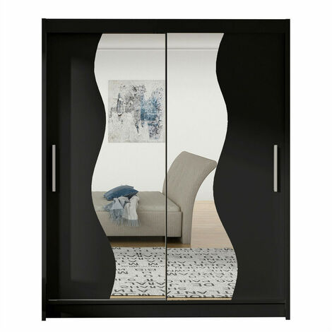 Armario Closico 134, Negro, 200x150x58cm, Puertas de armario: Correderas, Número de estantes: 5