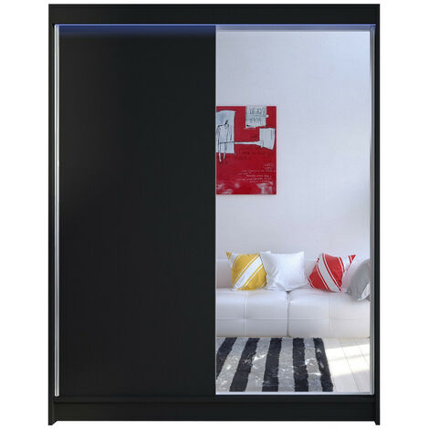 Armario Closico 140, Negro, 200x150x58cm, Puertas de armario: Correderas, Número de estantes: 5, LED