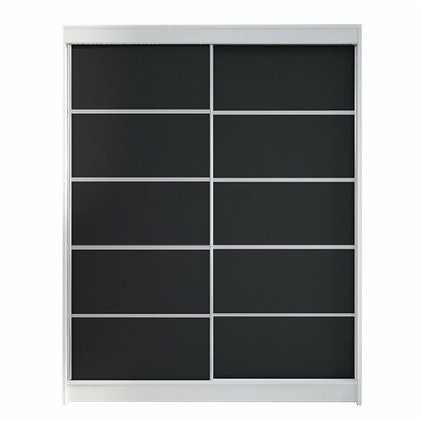 Armario Closico 145, Blanco + Negro, 200x150x58cm, Puertas de armario: Correderas, Número de estantes: 5
