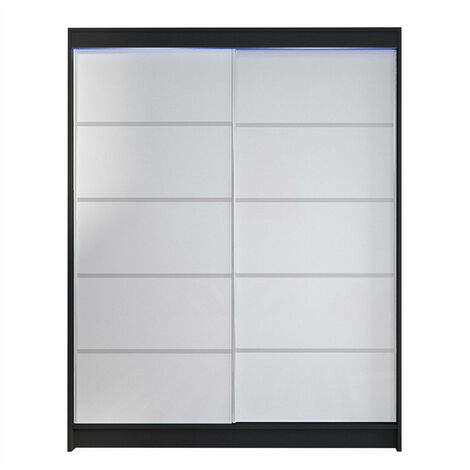 Armario Closico 145, Negro + Blanco, 200x150x58cm, Puertas de armario: Correderas, Número de estantes: 5, LED
