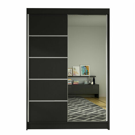 Armario Closico 149, Negro, 200x120x58cm, Puertas de armario: Correderas, Número de estantes: 5