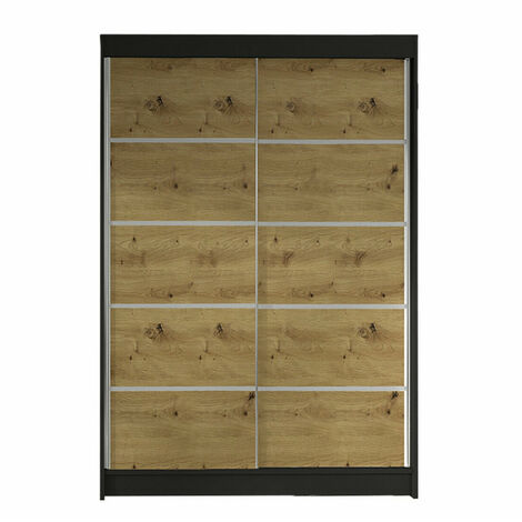 Armario Closico 150, Negro + Roble Artisan, 200x120x58cm, Puertas de armario: Correderas, Número de estantes: 5