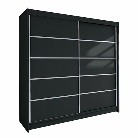 Armario Closico 153, Negro, 215x180x58cm, Puertas de armario: Correderas, Número de estantes: 5