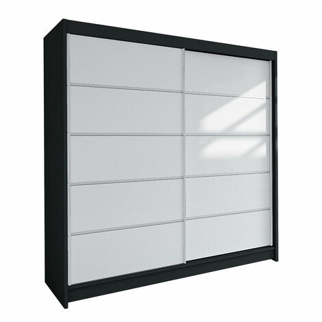 Armario Closico 153, Negro + Blanco, 215x180x58cm, Puertas de armario: Correderas, Número de estantes: 5