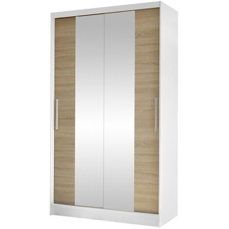 Armario Closico 163, Blanco + Roble Sonoma, 200x100x58cm, Puertas de armario: Correderas, Número de estantes: 4