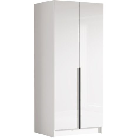 Armario Closico 195, Blanco + Blanco brillante + Negro, 215x100x58cm, Puertas de armario: Con bisagras, Número de estantes: 0
